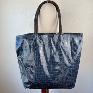 Neiman Marcus Navy Blue Reptile Shoulder Bag EUC